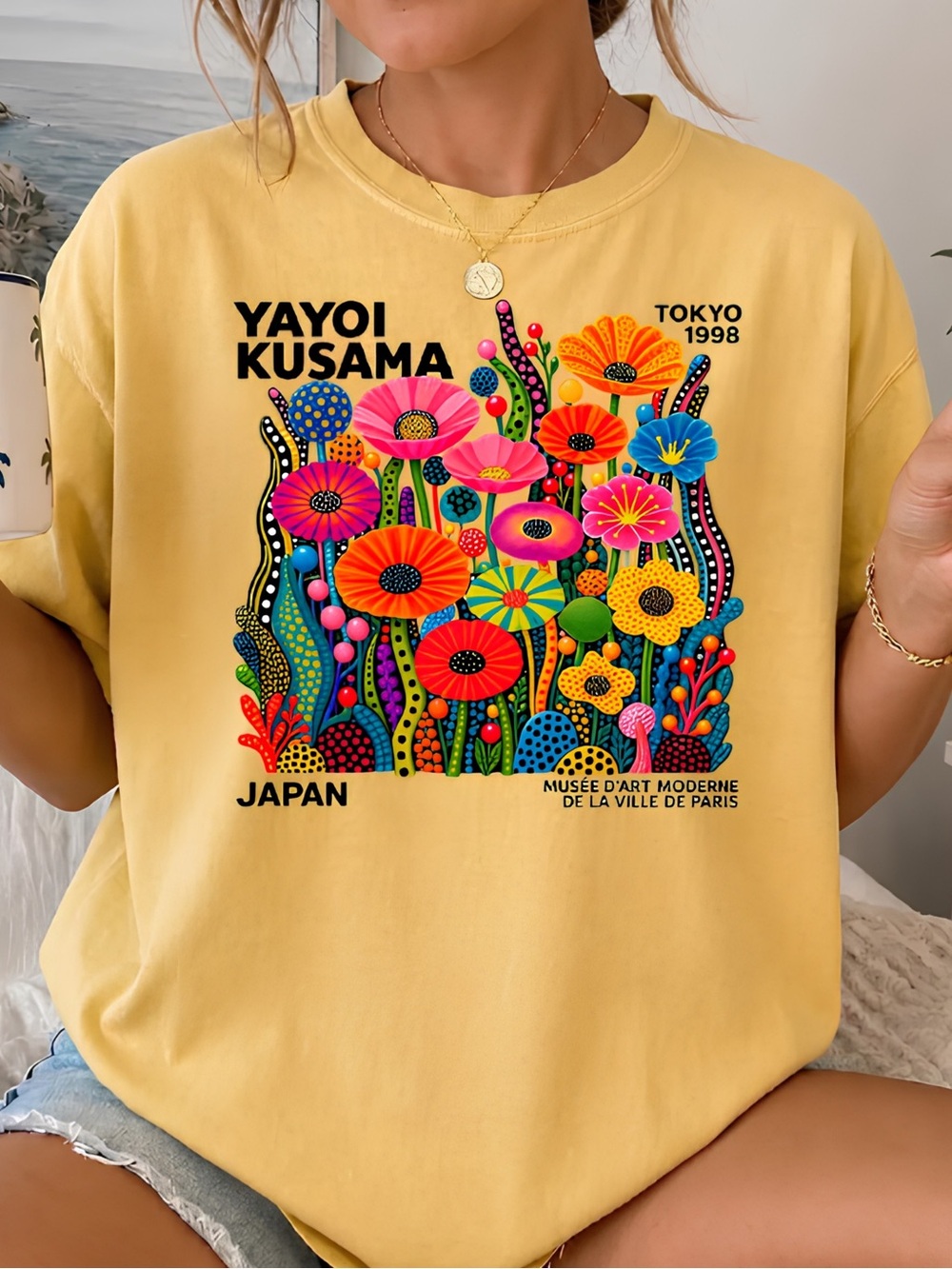 Gildan Yellow Yayoi Kusama Shirt,  Colorful Polka Dot Flower TShirt